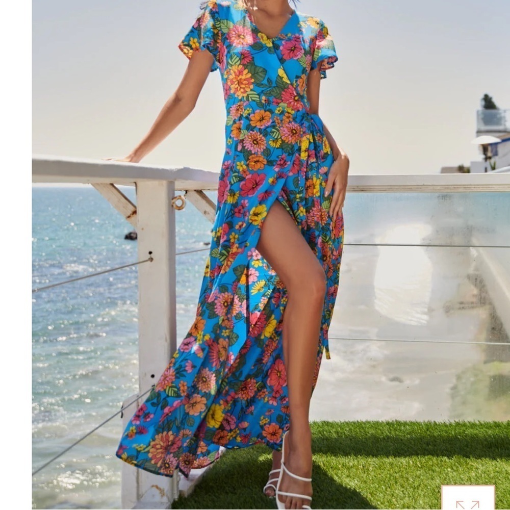 SUGARLIPS Twiggy Floral Lunar Maxi Wrap Dress Sz Small BOHO Flirty NWT